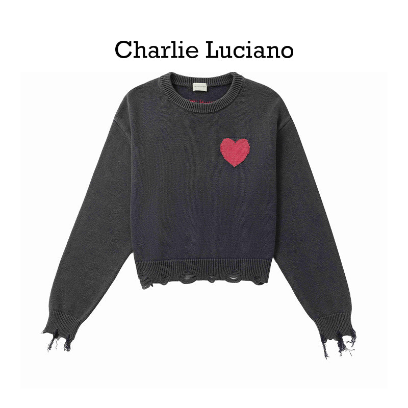 Charlie Luciano's Love Made Old Sweater New Retro Round Neck Cotton Loose Knitted Sweater Trendy