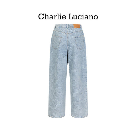 Charlie Luciano checkerboard wide leg pants trendy brand loose slimming casual versatile couple denim pants
