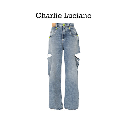 Charlie Luciano ripped pants 2025CL long pants trendy casual jeans for women