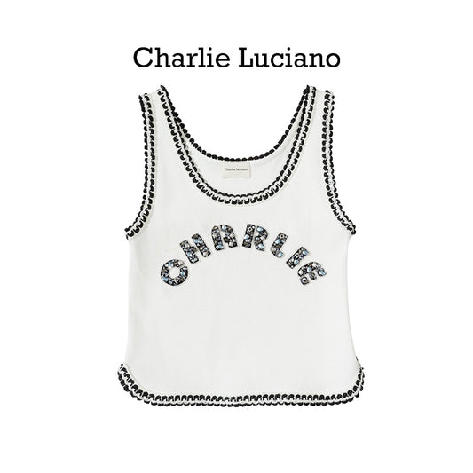 Charlie Luciano's new sleeveless interior comfortable sports logo printed vest for women's spring and summer outerwear