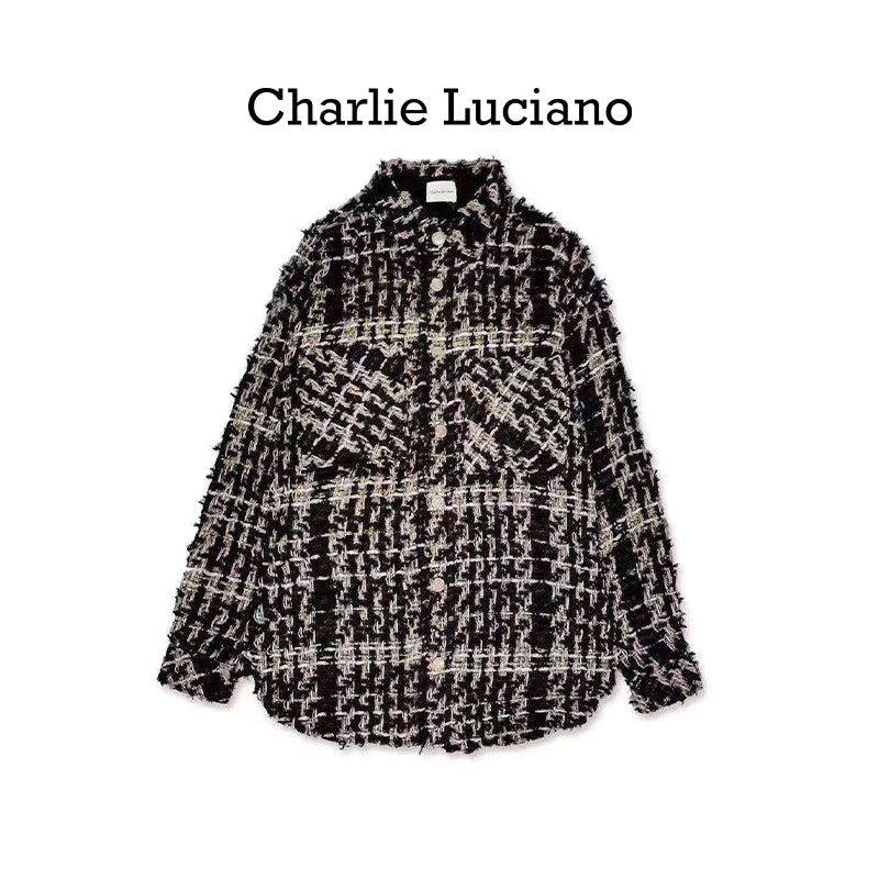 Charlie Luciano Shirt 2025 Spring and Autumn Couple's Vintage Trendy Brand CL Coat Black Gold