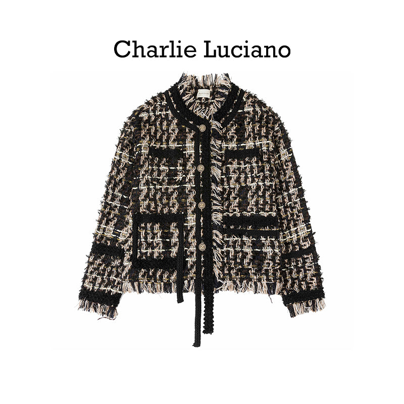 Charlie Luciano jacket retro fringe plaid couple jacket short top trendy