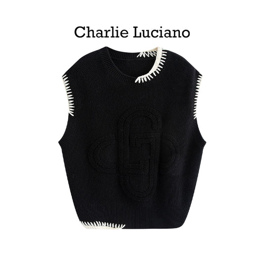 Charlie Luciano logo contrasting lock edge vest sleeveless loose top