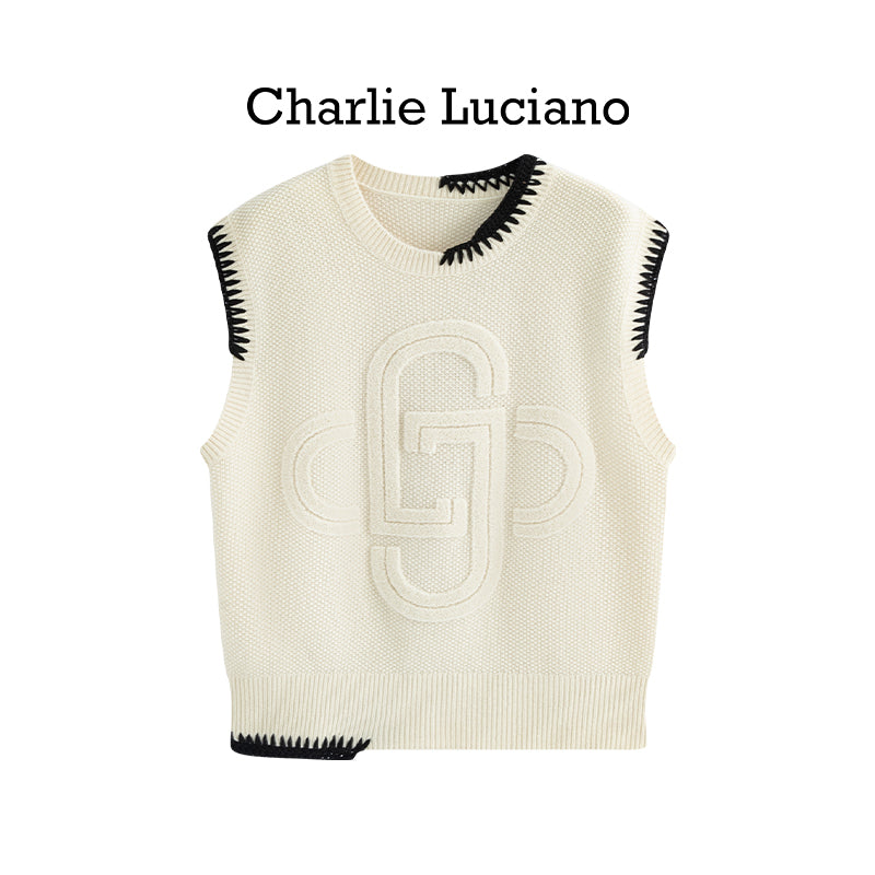 Charlie Luciano logo contrasting lock edge vest sleeveless loose top