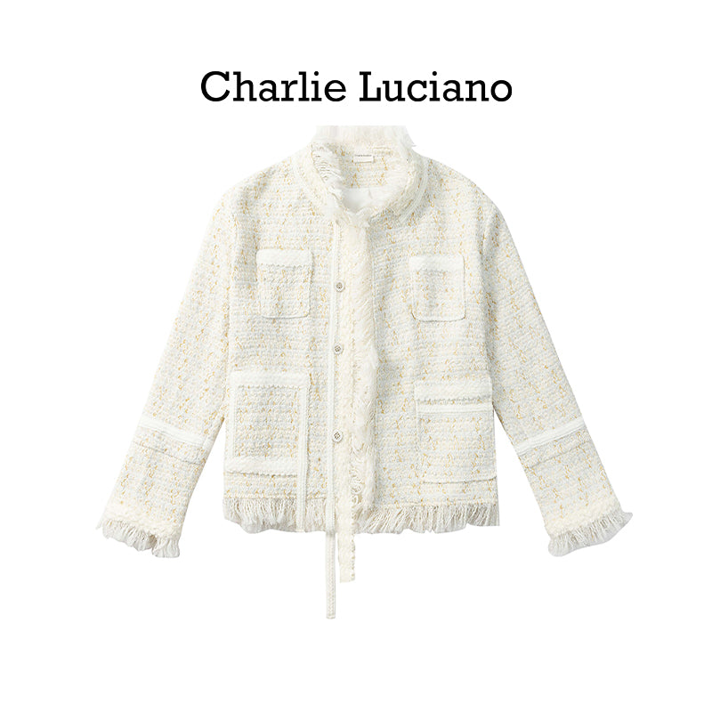 Charlie Luciano jacket 2025 trendy brand woven short white jacket for women