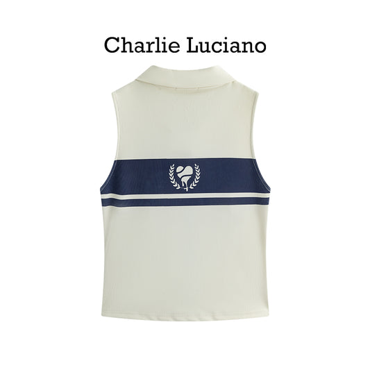 Charlie Luciano Half Zipper Tank Top Spring Summer Rice White Top for Women