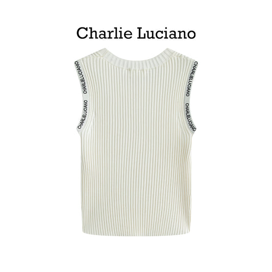 Charlie Luciano shoulder strap jacquard knit vest base sleeveless top