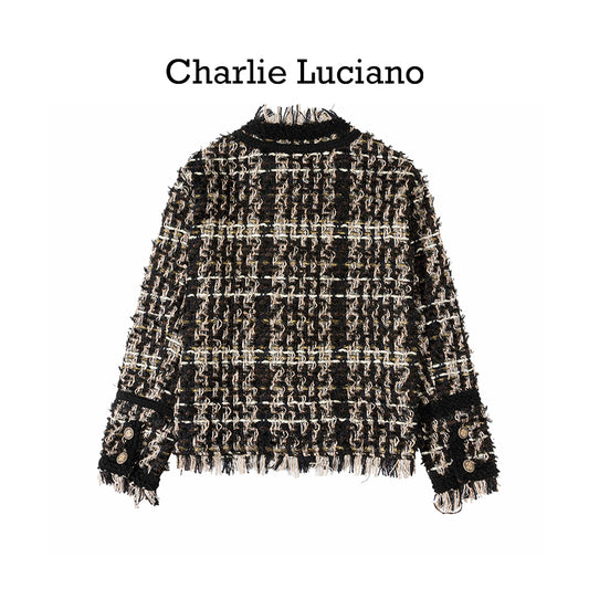 Charlie Luciano jacket retro fringe plaid couple jacket short top trendy