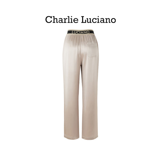 Charlie Luciano acetate casual pants with wide legs for slimming women's high waisted straight leg pants
