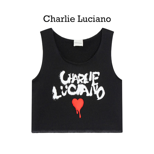 Charlie Luciano sleeveless vest women's graffiti love short bottom top