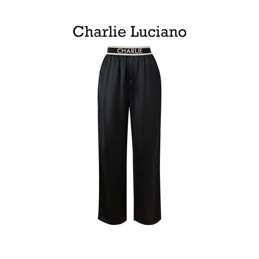 Charlie Luciano's flowing acetate pants with wide legs for slimming women's slim fit high waisted straight leg pants