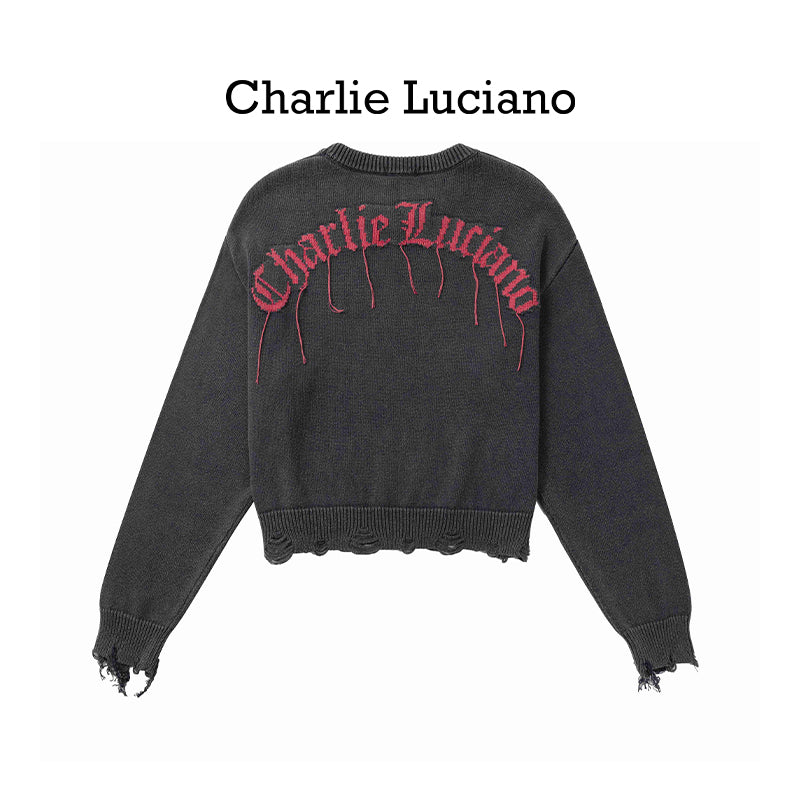 Charlie Luciano's Love Made Old Sweater New Retro Round Neck Cotton Loose Knitted Sweater Trendy