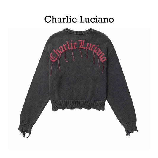 チャーリー・ルチアーノのラブメイドオールドセーター、新しいレトロなラウンドネックコットンルーズニットセータートレンド