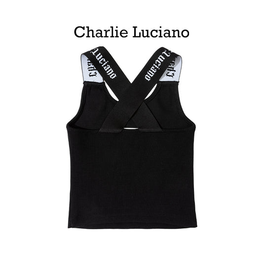 Charlie Luciano Shoulder Strap Short Tank Top 2025 Summer New Cross Back Strap