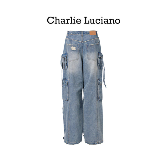 Charlie Luciano Spring/Summer Casual Work Pants for Men and Women, Multi Pocket Jeans, Trendy