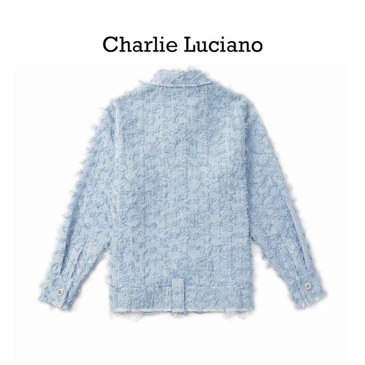 Charlie Luciano blue distressed style shirt cl jacket trendy brand top
