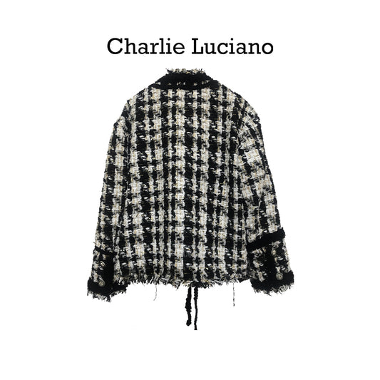 Charlie Luciano jacket vintage tassel couple plaid jacket short top trendy