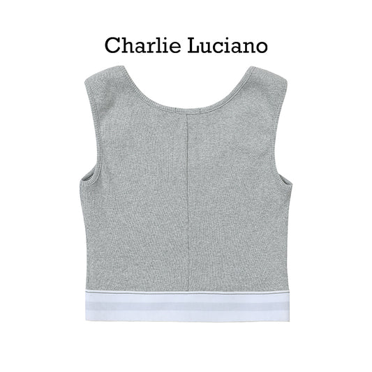 Charlie Luciano striped jacquard knitted sleeveless vest, summer new fashion top for women