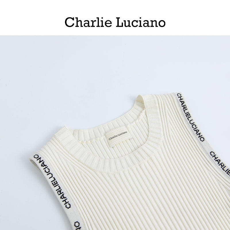 Charlie Luciano shoulder strap jacquard knit vest base sleeveless top