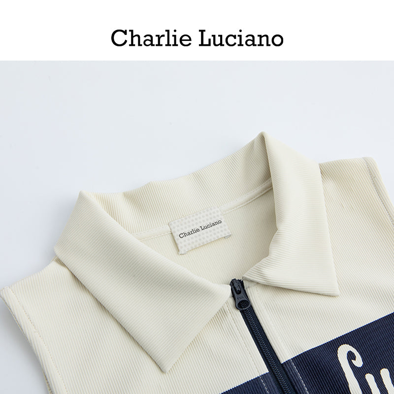 Charlie Luciano Half Zipper Tank Top Spring Summer Rice White Top for Women