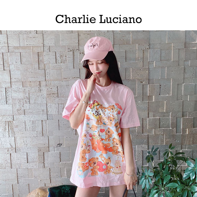 Charlie Luciano Trendy Short sleeved T-shirt for Men 2025 Summer New Edition Printed Pattern Loose Personalized Top for Women