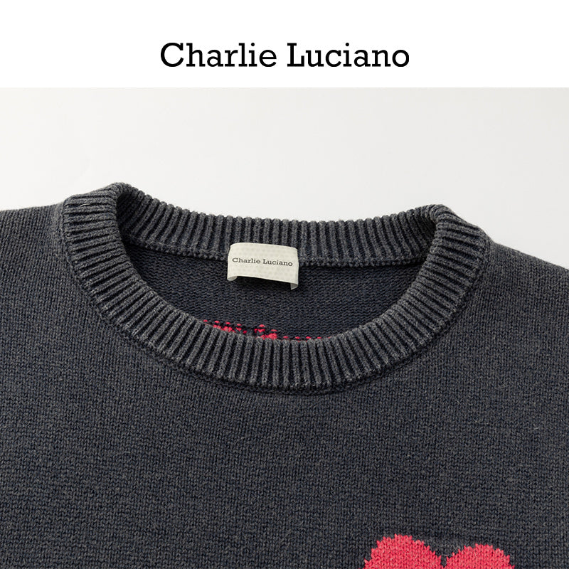 Charlie Luciano's Love Made Old Sweater New Retro Round Neck Cotton Loose Knitted Sweater Trendy