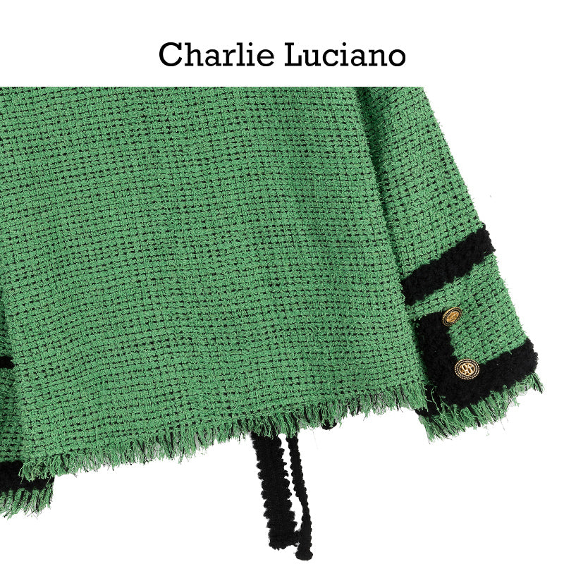 Charlie Luciano collarless jacket, women's retro style tassel jacket