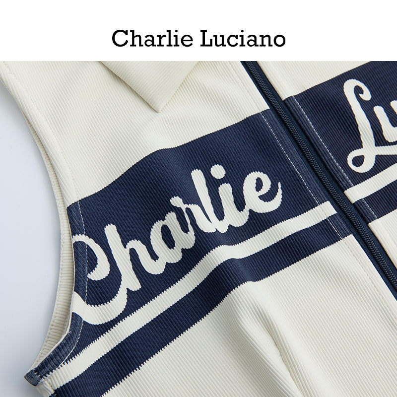Charlie Luciano Half Zipper Tank Top Spring Summer Rice White Top for Women