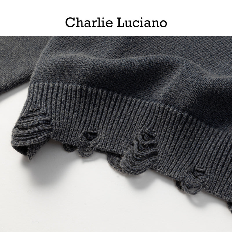 Charlie Luciano's Love Made Old Sweater New Retro Round Neck Cotton Loose Knitted Sweater Trendy