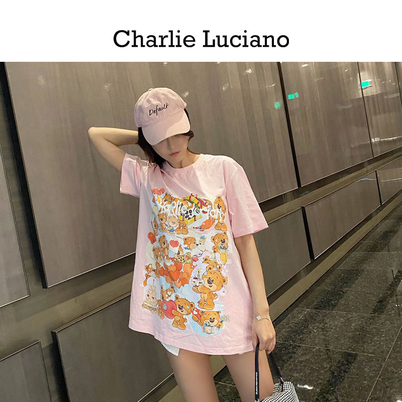 Charlie Luciano Trendy Short sleeved T-shirt for Men 2025 Summer New Edition Printed Pattern Loose Personalized Top for Women