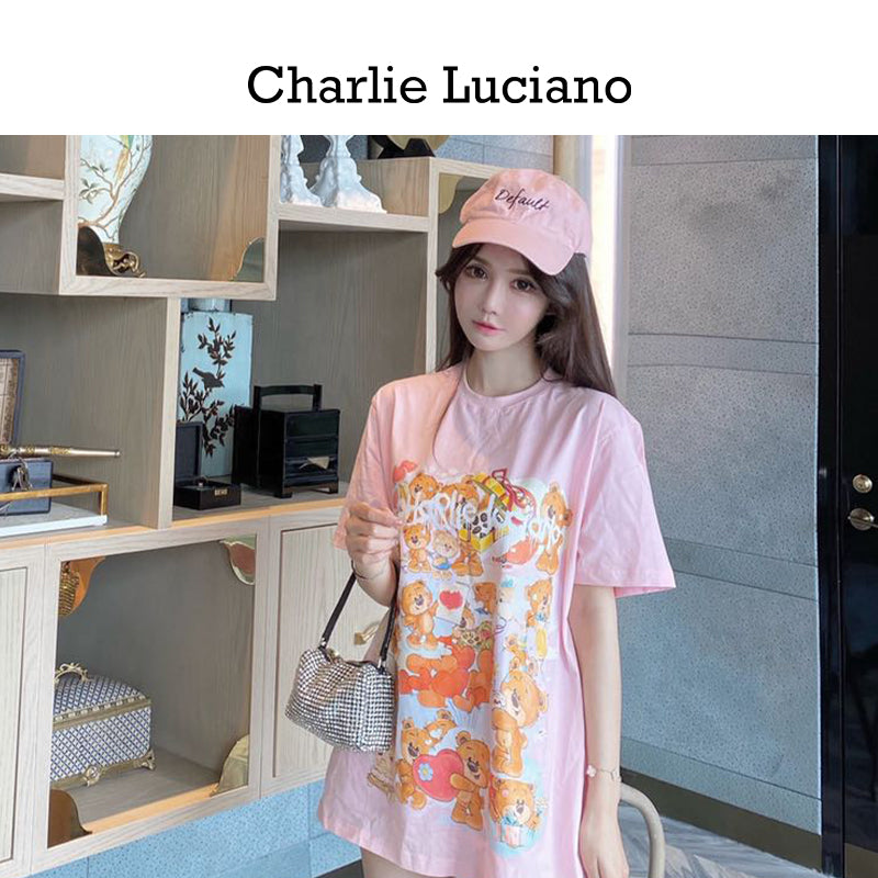 Charlie Luciano Trendy Short sleeved T-shirt for Men 2025 Summer New Edition Printed Pattern Loose Personalized Top for Women