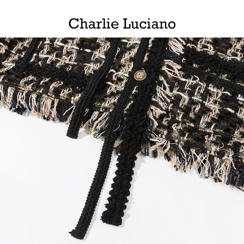 Charlie Luciano jacket retro fringe plaid couple jacket short top trendy