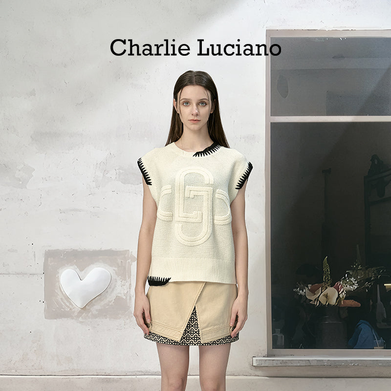 Charlie Luciano logo contrasting lock edge vest sleeveless loose top