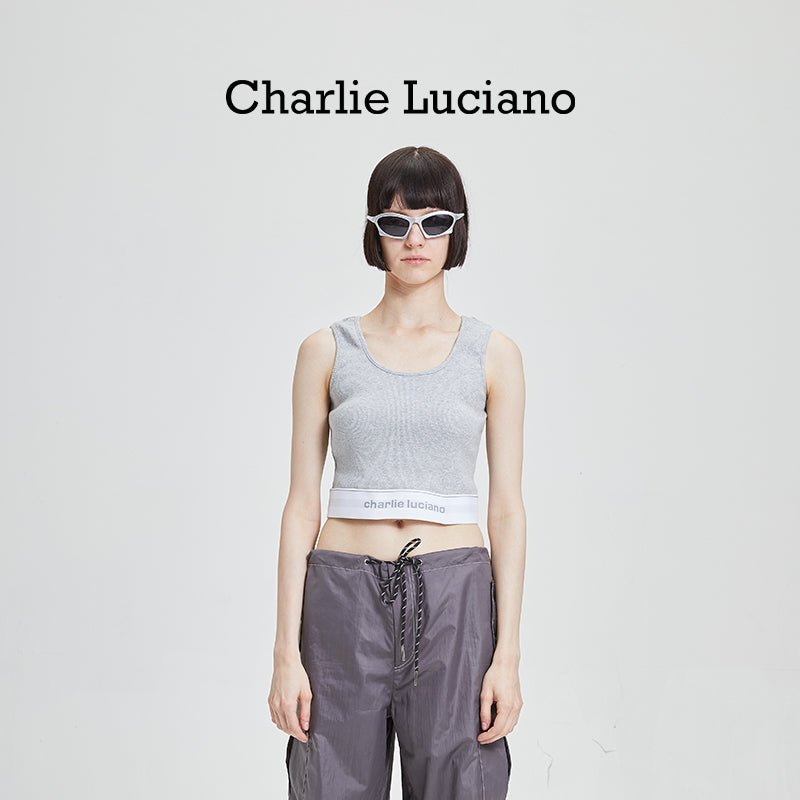Charlie Luciano striped jacquard knitted sleeveless vest, summer new fashion top for women