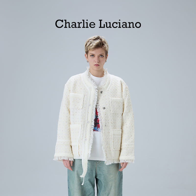 Charlie Luciano jacket 2025 trendy brand woven short white jacket for women