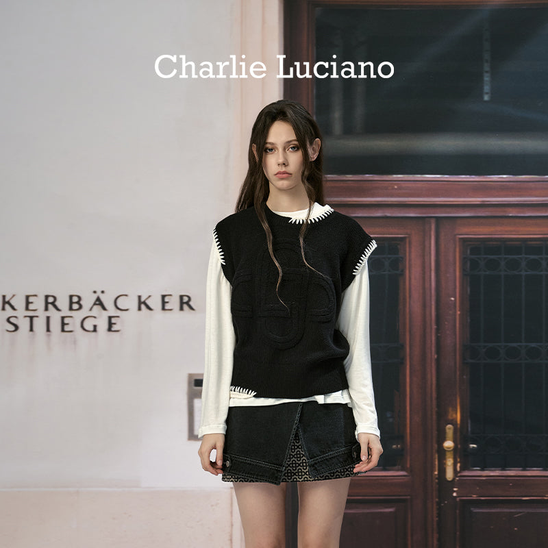 Charlie Luciano logo contrasting lock edge vest sleeveless loose top