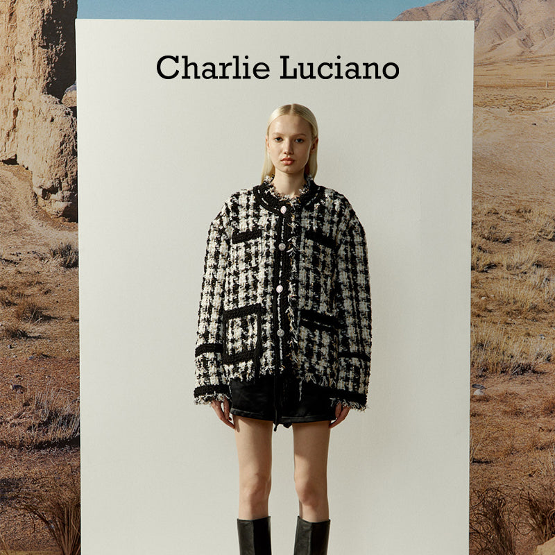 Charlie Luciano jacket vintage tassel couple plaid jacket short top trendy
