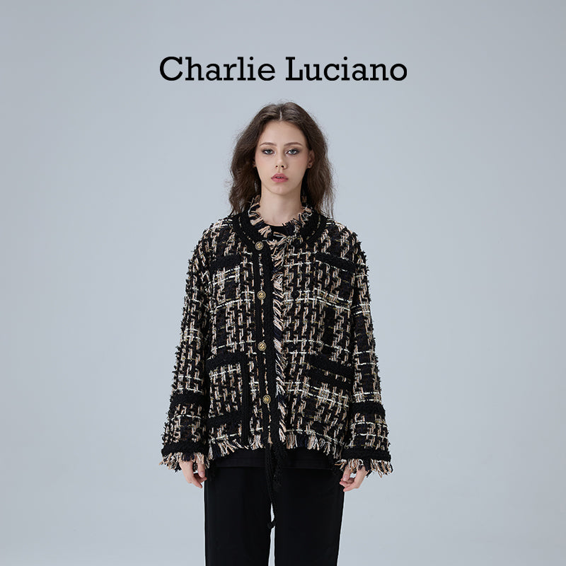 Charlie Luciano jacket retro fringe plaid couple jacket short top trendy