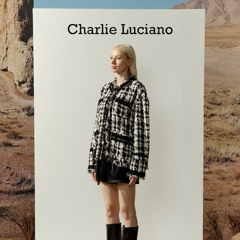 Charlie Luciano jacket vintage tassel couple plaid jacket short top trendy