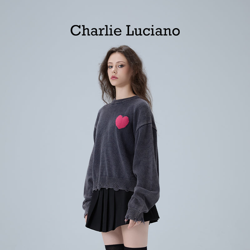 Charlie Luciano's Love Made Old Sweater New Retro Round Neck Cotton Loose Knitted Sweater Trendy