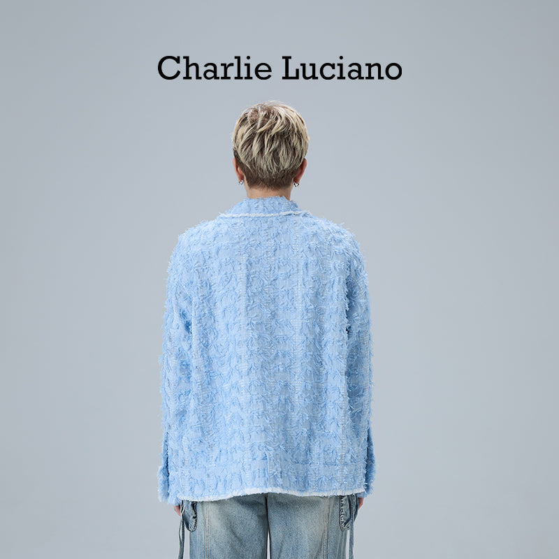 Charlie Luciano blue distressed style shirt cl jacket trendy brand top