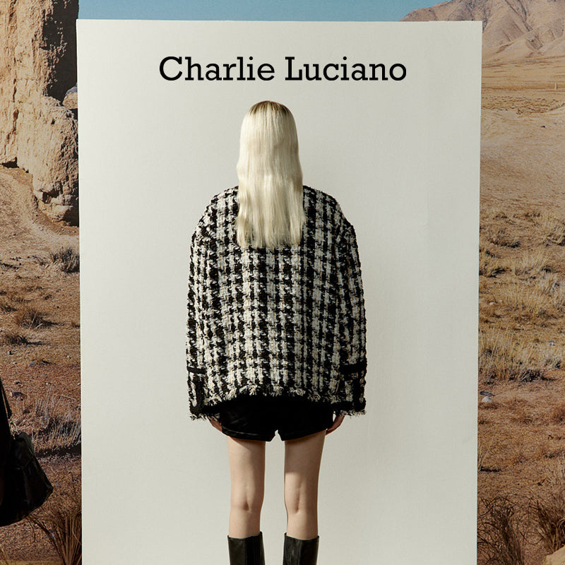 Charlie Luciano jacket vintage tassel couple plaid jacket short top trendy