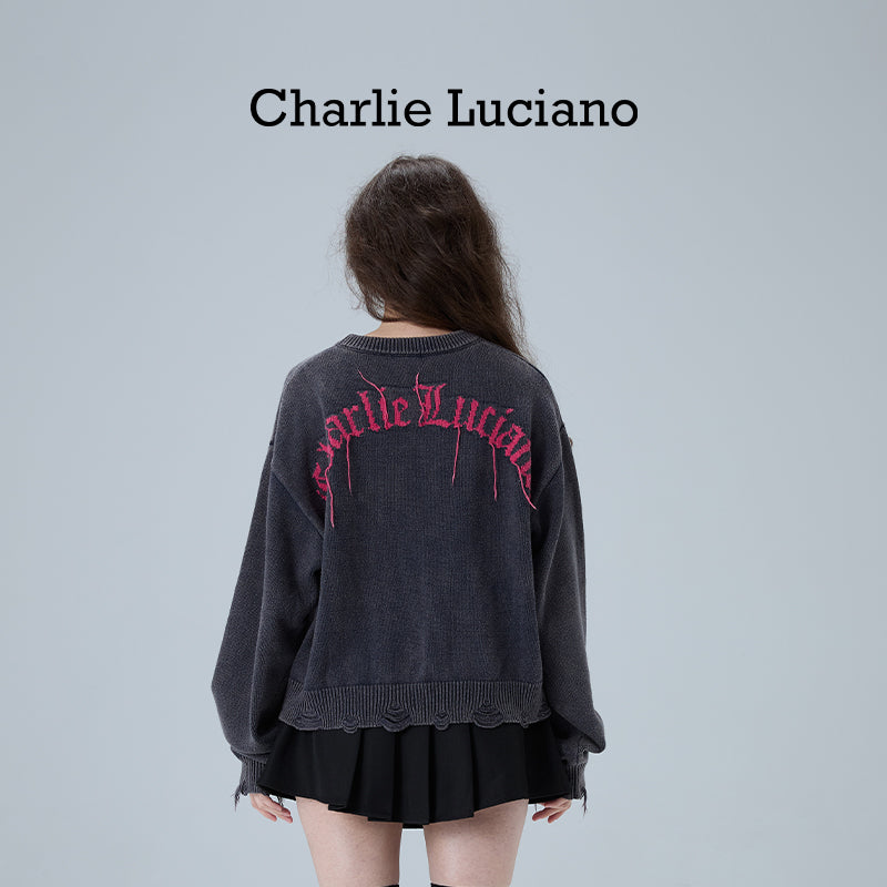 Charlie Luciano's Love Made Old Sweater New Retro Round Neck Cotton Loose Knitted Sweater Trendy