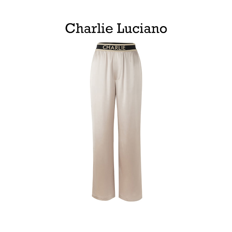 Charlie Luciano acetate casual pants with wide legs for slimming women's high waisted straight leg pants