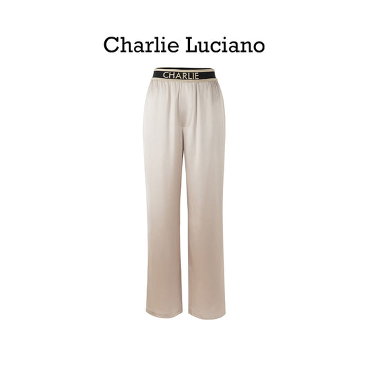 Charlie Luciano acetate casual pants with wide legs for slimming women's high waisted straight leg pants
