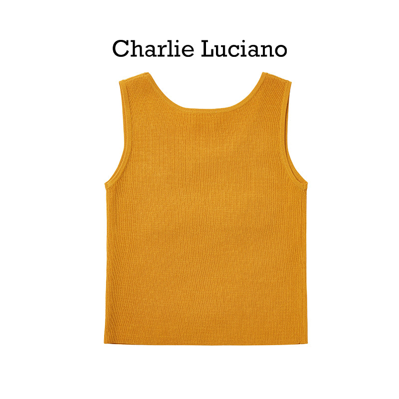 Charlie Luciano Jacquard Knitted Logo Sleeveless Tank Top