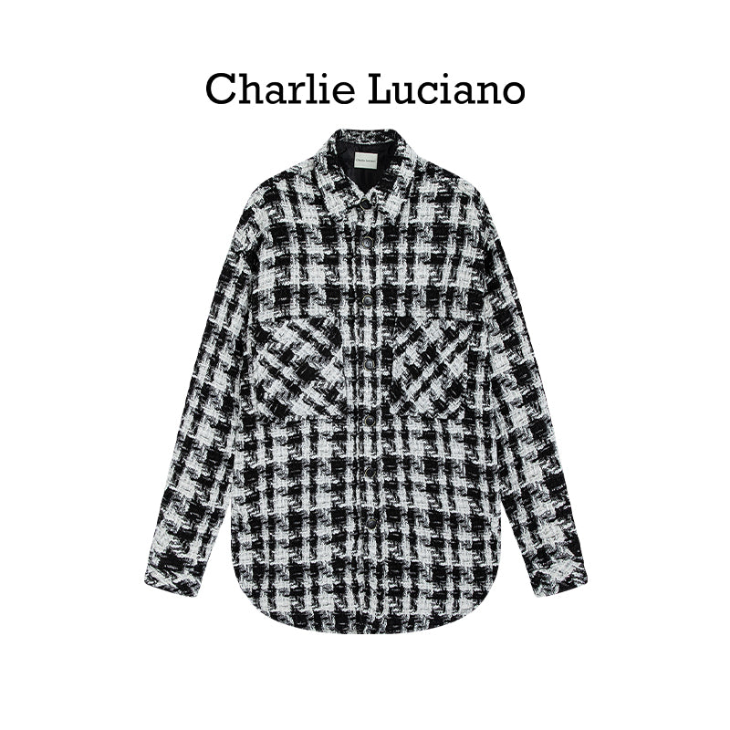 Charlie Luciano black and white small fragrance jacket, same trendy brand men's and women's shirt