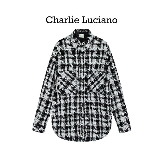 Charlie Luciano black and white small fragrance jacket, same trendy brand men's and women's shirt