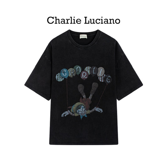Charlie Luciano balloon distressed T-shirt retro short sleeved top