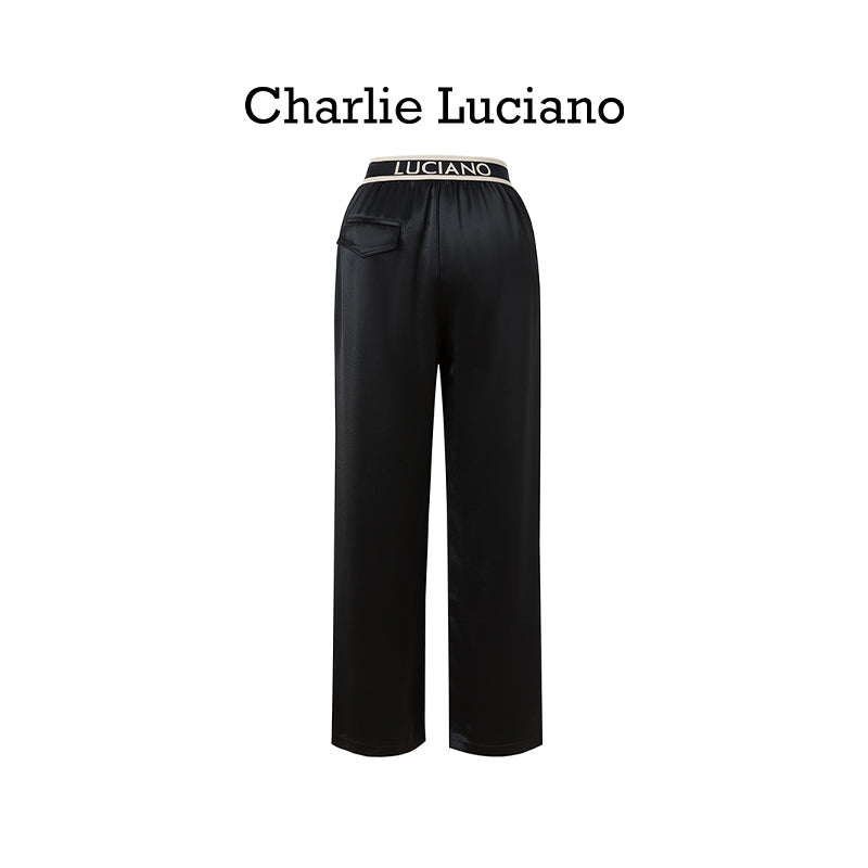 Charlie Luciano's flowing acetate pants with wide legs for slimming women's slim fit high waisted straight leg pants